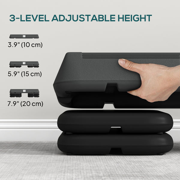 Stepper d'aérobic réglable à 3 niveaux avec rehausseurs 4", 6", 8", gris