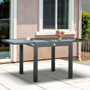 Table de jardin extensible avec structure en aluminium et plateau en verre trempé, noire