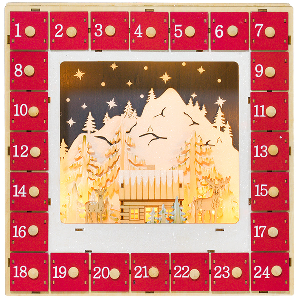 Calendrier de l'Avent de Noël en bois de 24 jours décoration avec lumières