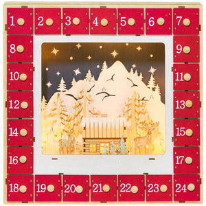 Calendrier de l'Avent de Noël en bois de 24 jours décoration avec lumières