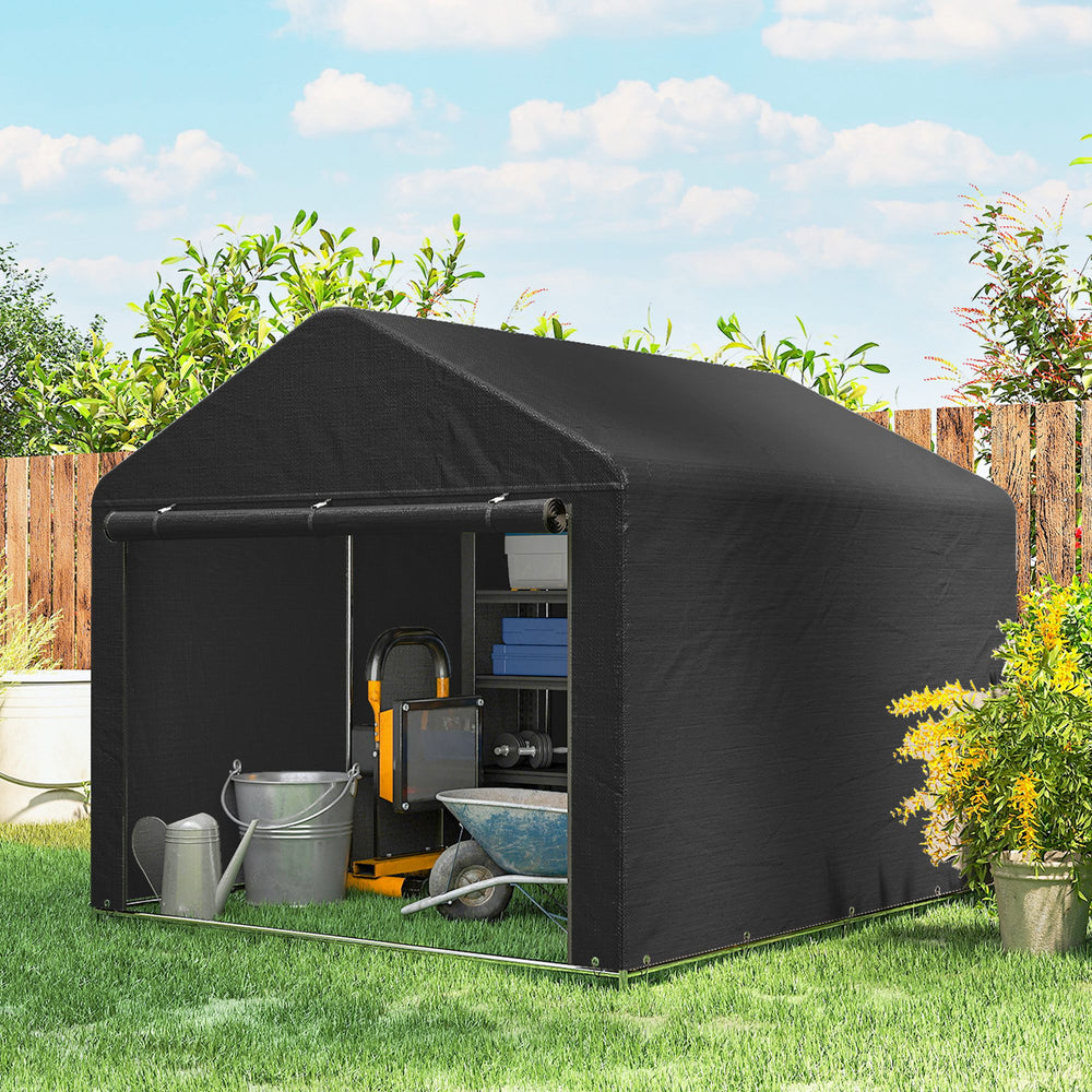 Abri de jardin portable imperméable avec porte zippée enroulable, noir