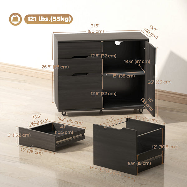 Filing Cabinet with File Drawer File Cabinet with Adjustable Shelf and 3 Drawers Black