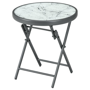 Table d'appoint ronde pliante d'extérieur, blanc