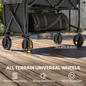 Outsunny Double Decker Folding Wagon Cart, 450LBS &amp; 350L Capacity Collapsible Garden Cart for Camping Sports Shopping and Beach |