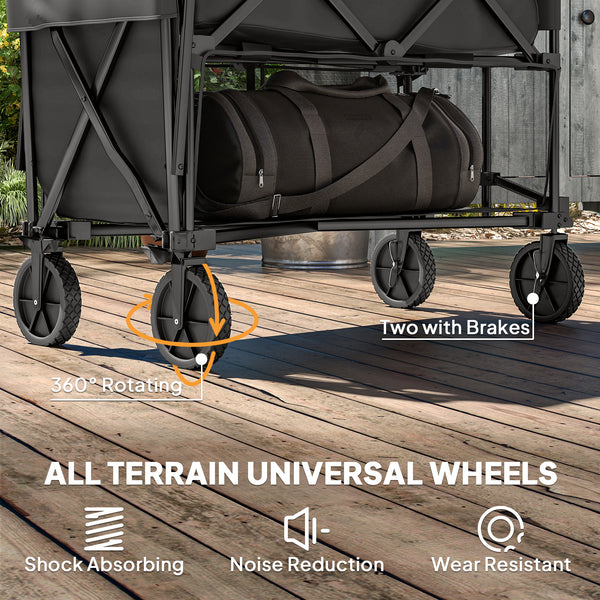 Outsunny Double Decker Folding Wagon Cart, 450LBS &amp; 350L Capacity Collapsible Garden Cart for Camping Sports Shopping and Beach |