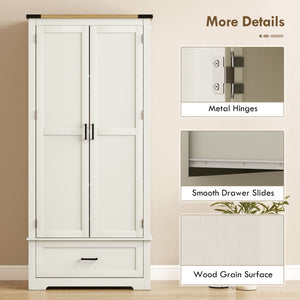 Armoire de cuisine de style ferme avec 2 portes, un tiroir et des étagères réglables, blanc crème