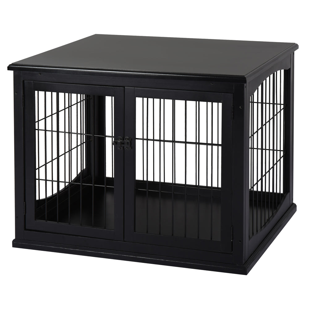 26-inch Wooden Double Door Dog Crate, Black
