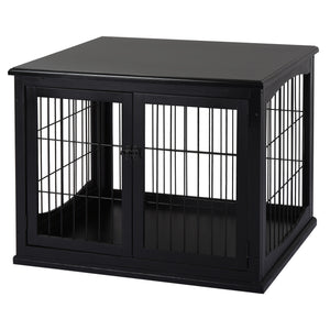 Cage pour chien en bois de 26 pouces avec double porte, noire