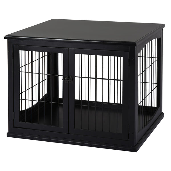Cage pour chien en bois de 26 pouces avec double porte, noire