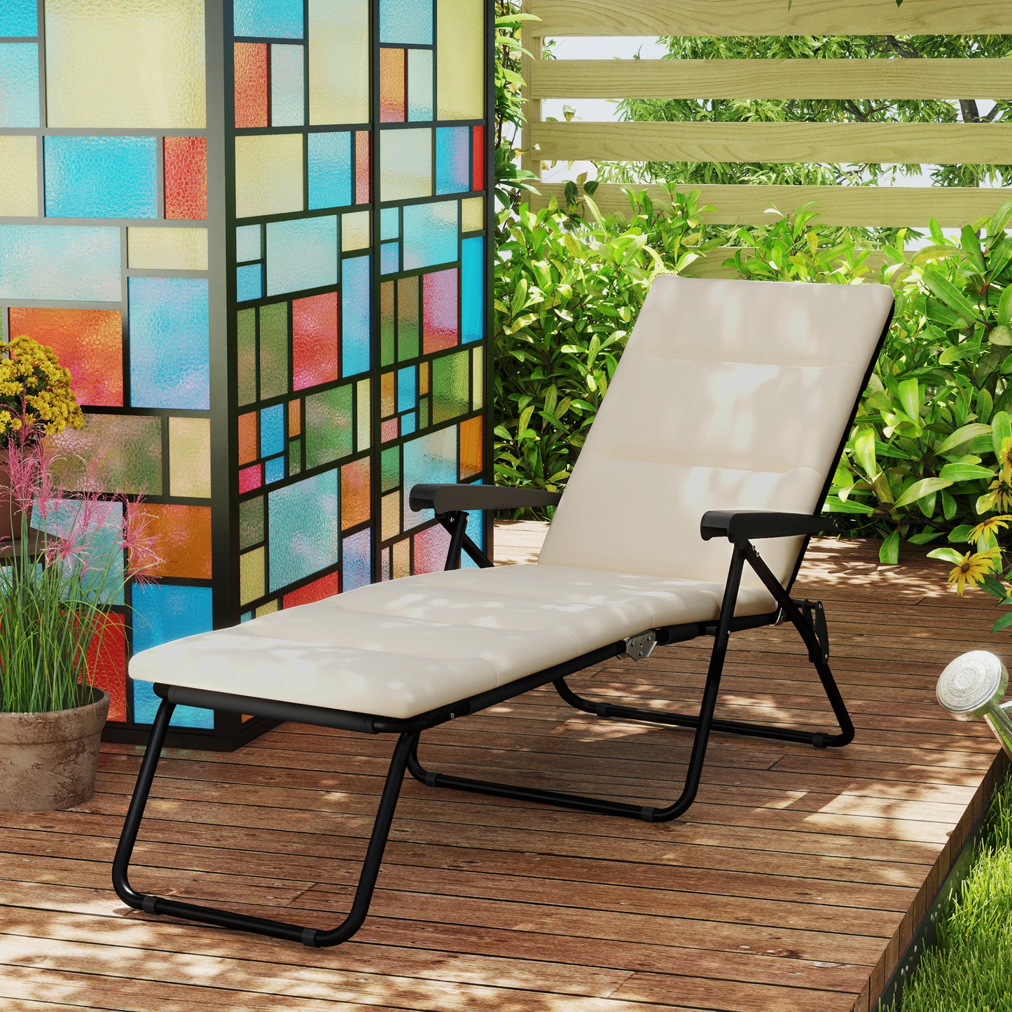 Chaise longue inclinable avec dossier réglable sur 6 positions, beige