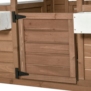 Maisonnette de jeux en bois avec cache-pot, porte et fenêtres fonctionnelles, marron