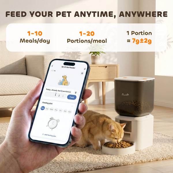 Automatic Cat Feeder, 2.4G WiFi, Smart APP Control, 8L Pet Feeder Dispenser, 1-10 Meals with 10s Meal Call Back