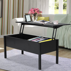 Table basse moderne 99 cm avec plateau relevable et compartiment de rangement dissimulé, noire