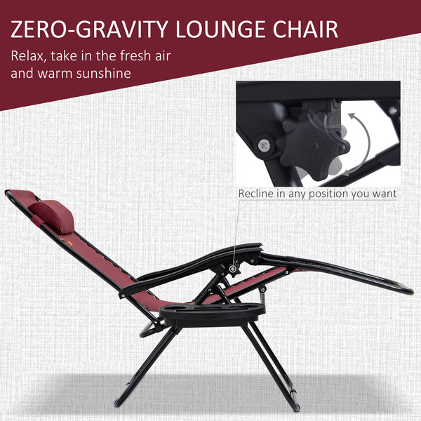 Ensemble de 2 chaises de patio vec table d'appoint, porte-gobelets et coussin, rouge