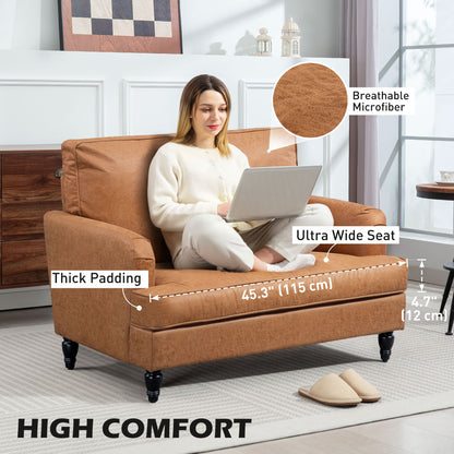 HOMCOM Modern Accent Chair, Microfiber Fabric Armchair with Turned Legs and Wide Seat, Comfortable Armchair for Living Room, Brown