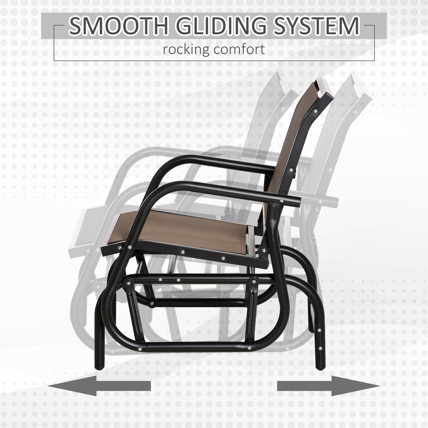 Fauteuil de jardin avec assise et dossier en tissu maillé respirant, cadre en métal et accoudoirs, marron