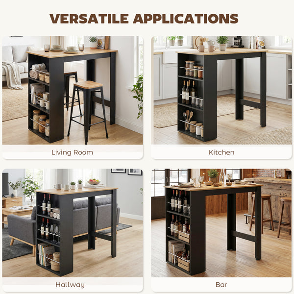 Modern Bar Table, Counter Height Dining Table with 3 Storage Shelves for Kitchen, Dining Room, Living Room, Walnut