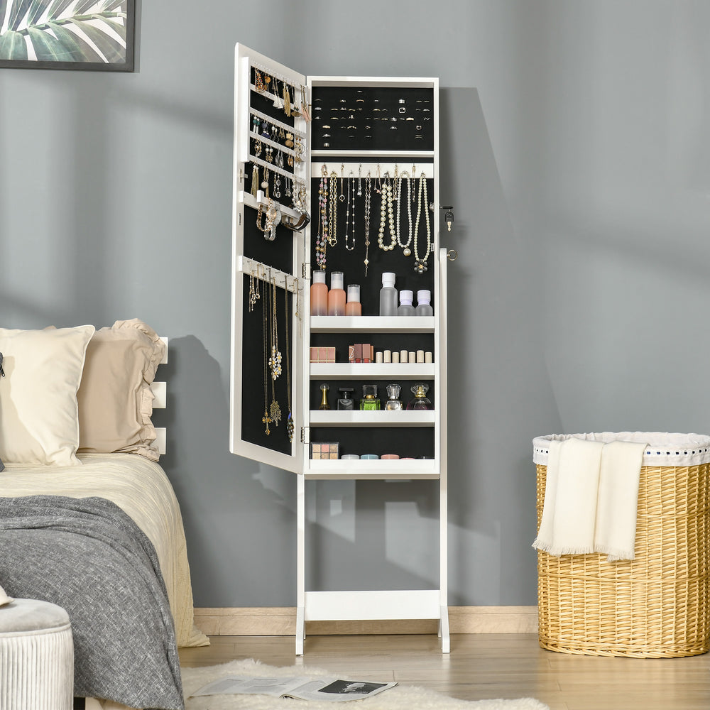 Armoire à bijoux avec miroir verrouillable et 3 angles réglables, blanche