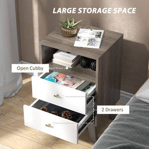 Lot de 2 tables de chevet modernes avec 3 tiroirs et rangement ouvert, gris