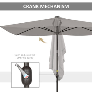 Parasol de 9,7 pieds en aluminium avec éclairage LED solaire et manivelle, gris clair