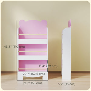 3-Tier Children's Bookcase, Bear Design, with Anti-Tip Device, Pink