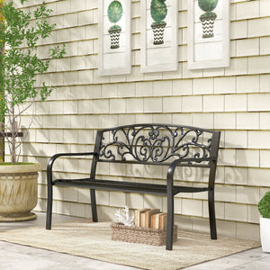 Two-seater garden bench, floral pattern, black