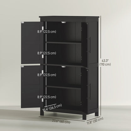 Meuble de rangement de salle de bain avec portes de grange et étagère réglable, noir