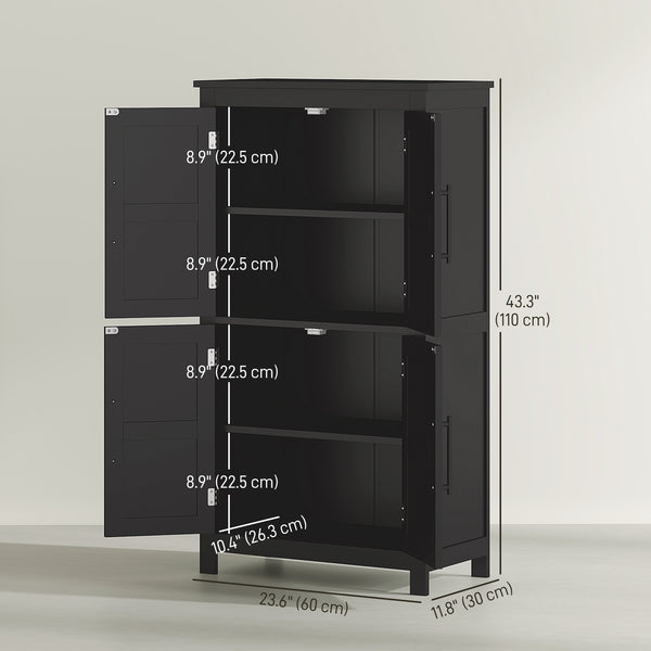 Meuble de rangement de salle de bain avec portes de grange et étagère réglable, noir