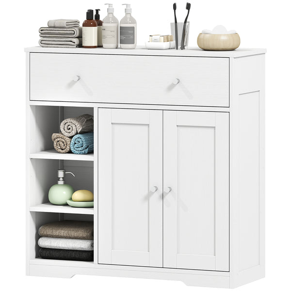Bathroom Floor Cabinet, Freestanding Bathroom Cabinet with Drawer, Door, Open Shelves, White