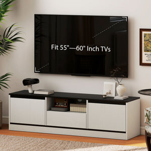 Meuble TV pour téléviseur de 55 à 60 pouces avec placards, étagère et tiroir, blanc