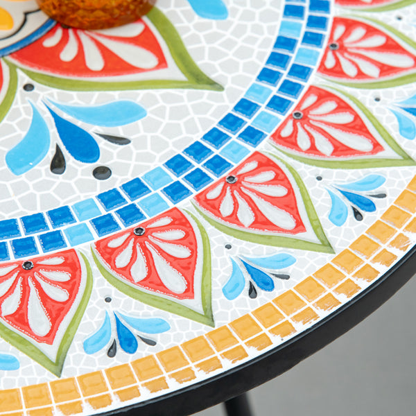 Mosaic Patio Table, Round Coffee Table with Metal Frame, Garden Furniture for Outdoor, Poolside, Red