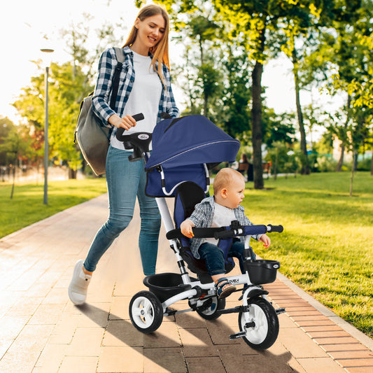 Tricycle 6 en 1 pour tout-petits avec poignée parentale, bleu foncé