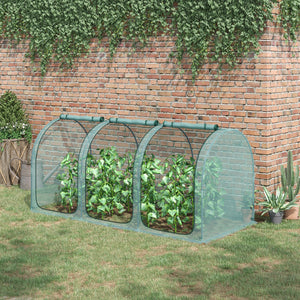 Protective plant cage with 3 zippered doors and 4 ground stakes