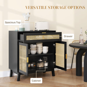 Buffet de style bohème avec portes en rotin, noir