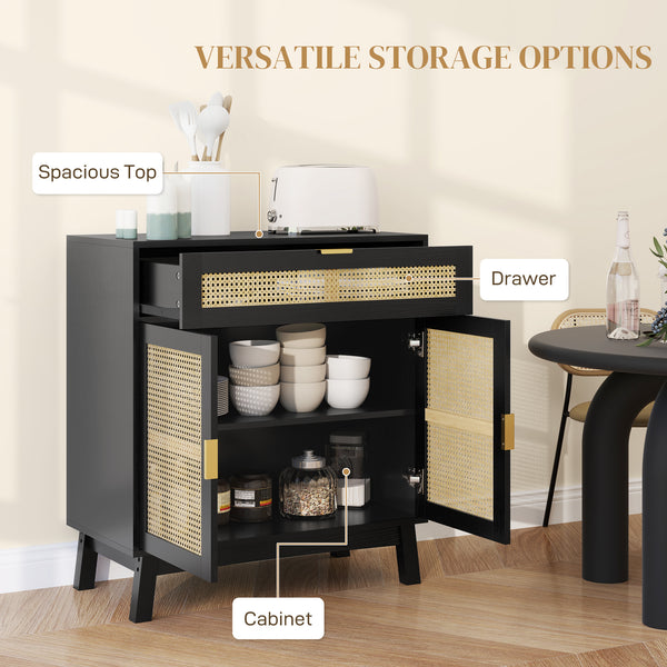 Buffet de style bohème avec portes en rotin, noir