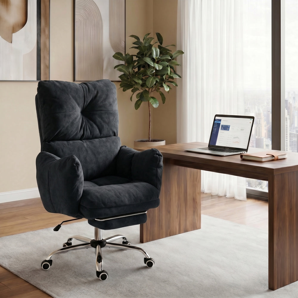 Fauteuil de bureau inclinable à 155° avec repose-pieds, noir