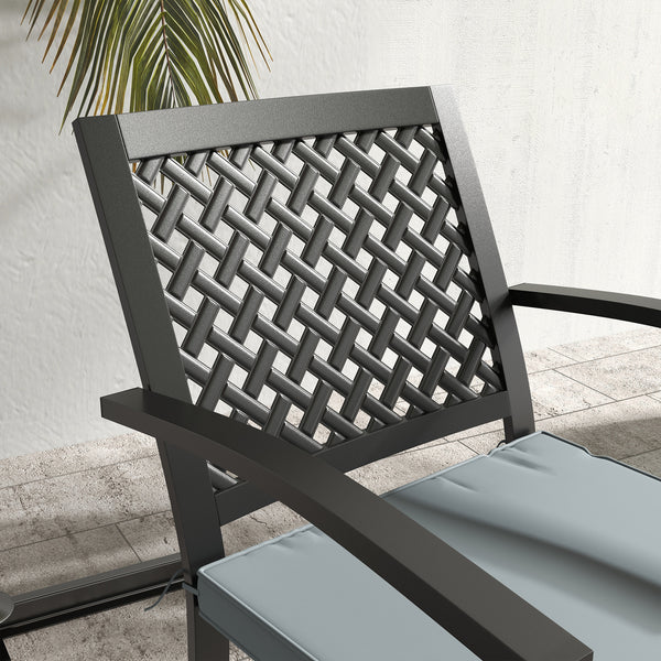 Ensemble de salle à manger d'extérieur 5 pièces avec 4 fauteuils empilables rembourrés, ensemble de meubles de patio avec trou pour parasol, gris
