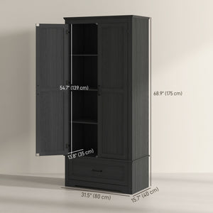 Meuble de cuisine de style campagnard avec 2 portes, tiroir et étagères réglables, noir