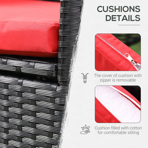 3 Pieces Wicker Patio Furniture Set, Rattan Bistro Set with Glass Top Coffee Table and Cushions, Outdoor Conversation Set for Garden, Porch, Balcony, Red