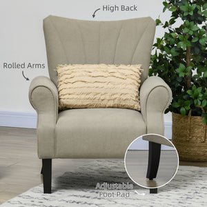 Fauteuil d'appoint en tissu avec pieds en bois, beige