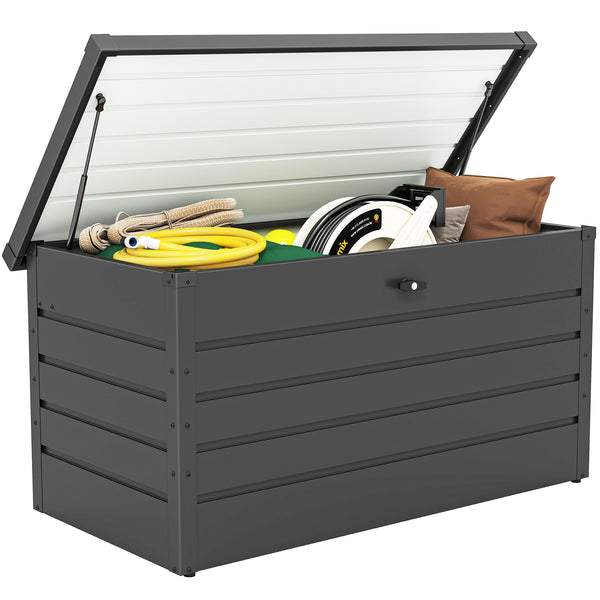 Coffre de jardin grand format avec serrure pour jouets de piscine, gris