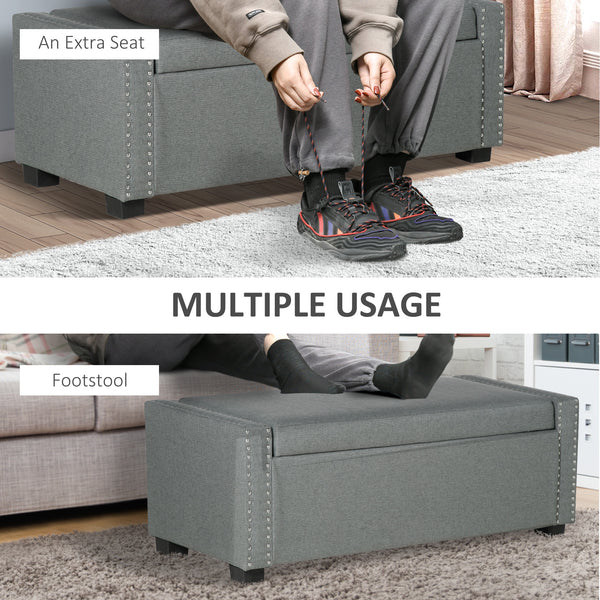 Banc de rangement rabattable rembourré en tissu, gris clair