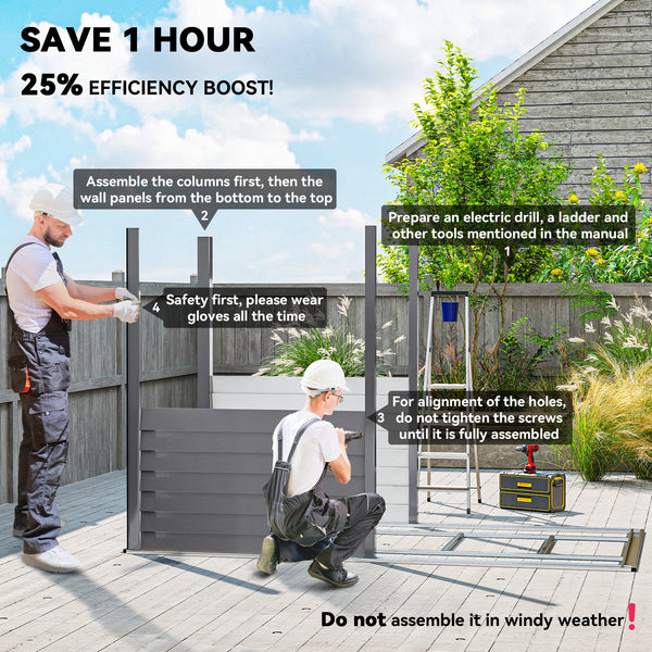 Abri de jardin adossé en acier avec kit de fondation, portes verrouillables, gris