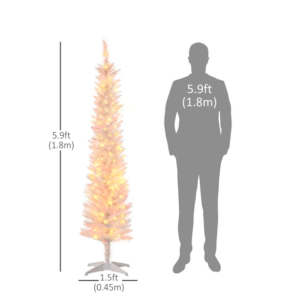 Sapins de Noël pré-éclairés blanc de 6 pieds en forme de crayon avec pointes de surface colorées