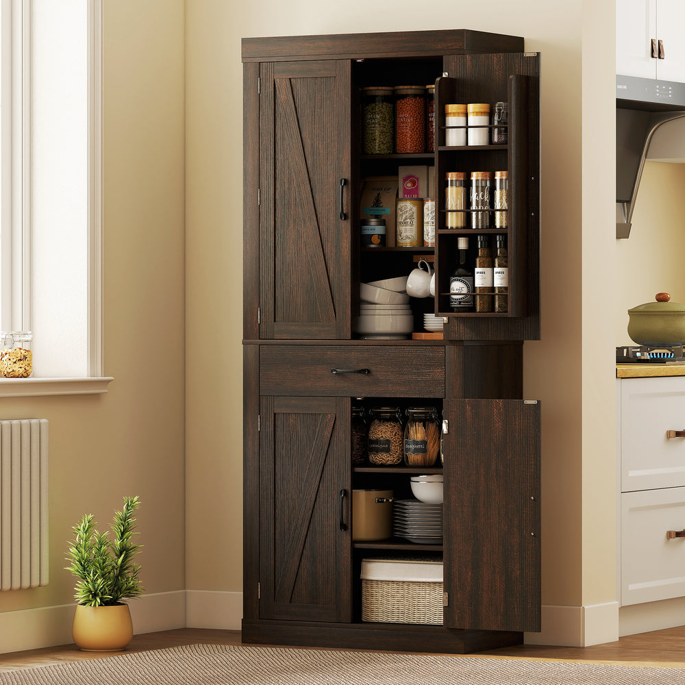 Meuble de rangement style campagnard avec 4 portes de grange, marron