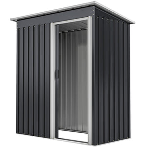 Abri de jardin avec porte coulissante et toit incliné, structure en acier, noir
