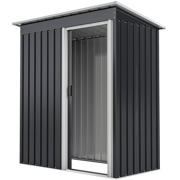 Abri de jardin avec porte coulissante et toit incliné, structure en acier, noir