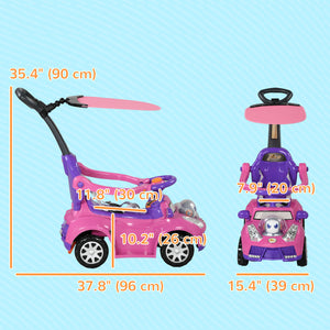 3-in-1 Slide Car for Kids with Music, Light, Handle and Removable Canopy, Pink