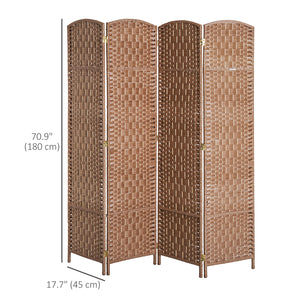 Cloison de séparation pliable à 4 panneaux avec cadre en bois, couleur naturelle