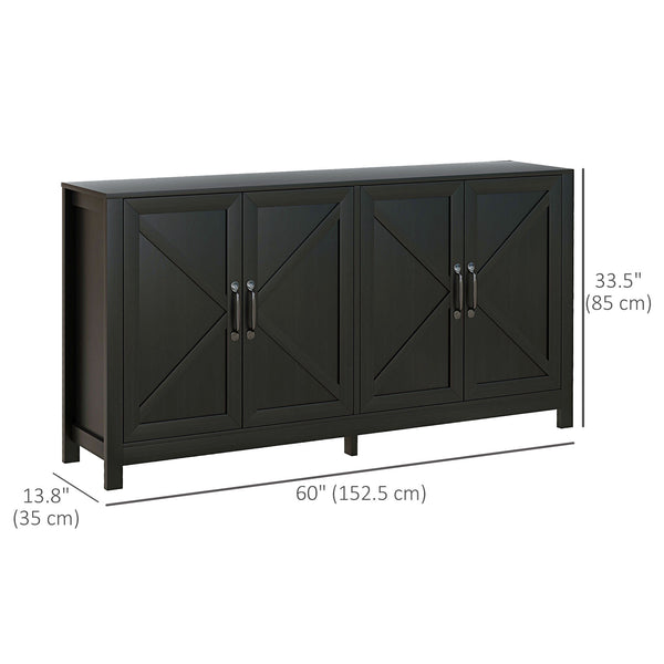 Storage buffet with sliding barn door and adjustable shelf, black oak